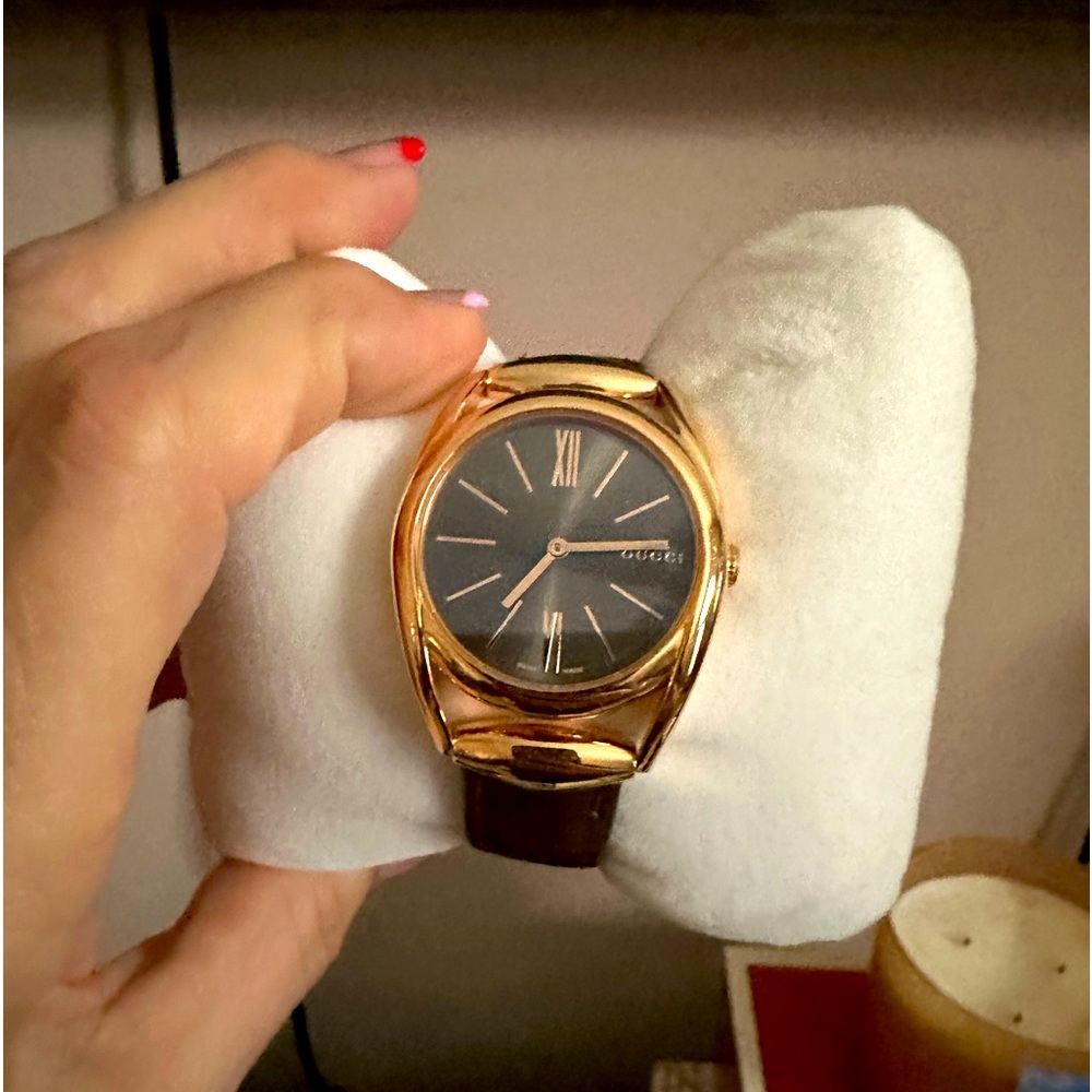 Gucci Horsebit Brown Dial Leather Ladies Watch YA140408